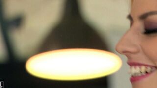The beautiful woman in stockings has sex with a man with a big dick