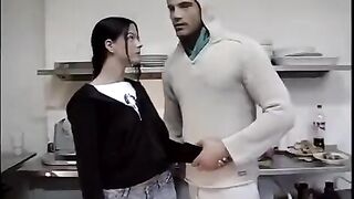 The young guy deprived the kitchen virgin of her innocence
