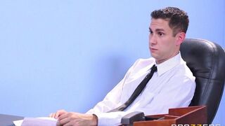 Two girls shared one strong dick in an intense interview setting