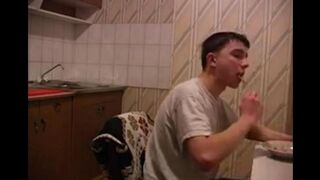 A mother with cancer fucks her son in the kitchen for relief