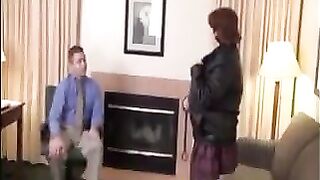 The fat woman in stockings pleases her boss with sex