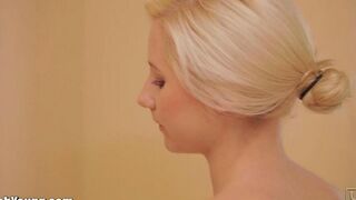 Girl cleans her brush and sometimes plays with it in a naughty way