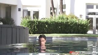 A girl is having fun with her boyfriend in the pool