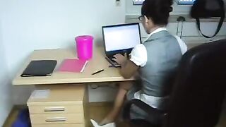A young girl is fucking with her boss at her working place