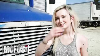 A cute teen, Lexi Lore, asks Jesse Black for a ride in his truck