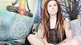 A funny hirsute girl strips naked and reaches a climax in a unique way