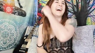 A funny hirsute girl strips naked and reaches a climax in a unique way