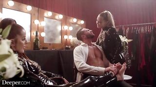 Latex threesome with Avery, Vanna, and a cum finish
