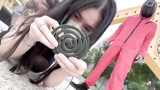A hot Chinese girl participates in a twisted version of the Squid Game, competing for sex