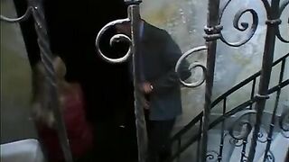The whore is fucking for money in stockings