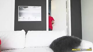 A man brutally fucked a pretty woman in the shower, using his impressive size