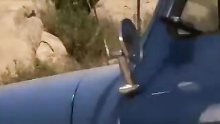 The driver has torn a girl on the road and she has big boobs