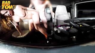 The camera is hidden in the car and shoots sex of the driver and passenger