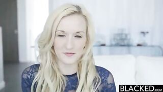 Blonde woman plays with a vibrator while fucking with a black guy