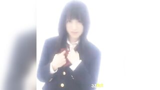 Hot Japanese schoolgirl masturbates alone, showing her pervert boyfriend her wet pussy