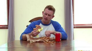 Husband forced his wife to fuck a cucumber in the kitchen