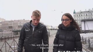 The first guy with a package, Russian teen gave a blowjob