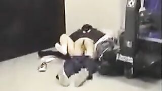 The guy lowered his pants and had anal sex with his girlfriend in a daring spot