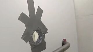 The man checked the holes of girls in the club toilet and got fucked