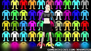 A sexy striptease of a blonde in front of a crowd of men