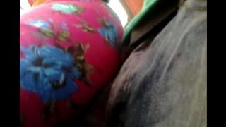 A guy is masturbating on a bus and a hot girl rubs his dick