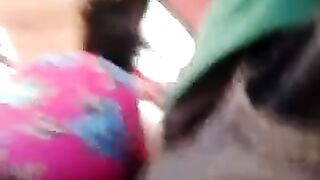 A guy is masturbating on a bus and a hot girl rubs his dick
