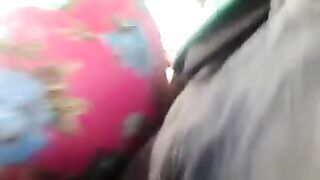 A guy is masturbating on a bus and a hot girl rubs his dick