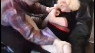 A hot chick is having fun with a guy on his couch, the video shows