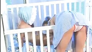 The midget fucked the hot babysitter with small natural tits