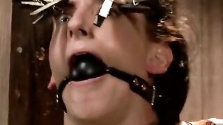 The poor girl was tied and vibrated her