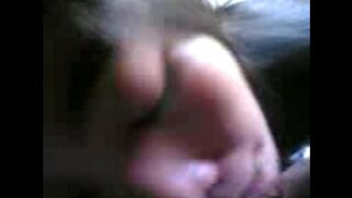 The girl carefully sucks her boyfriend's dick, but he breaks off prematurely