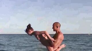 Beach naked yoga with a hot girl who loves to show her body
