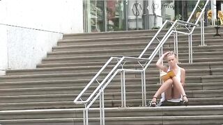 Girl walks on the street without panties, it's not polite