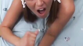 Standing doggy style sex with a smooth basket and a lot of cum in the mouth