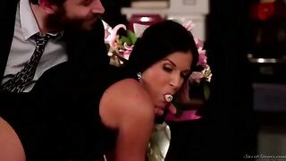 The boss licks the secretary’s hairy pussy on the table