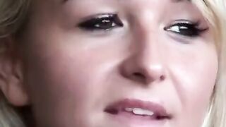 The girl got on her knees and started to suck the guy’s cock in a messy blowjob
