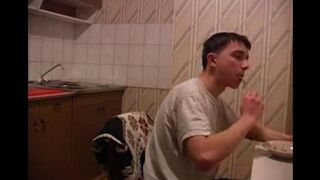 The mom gets raped in the kitchen, much more exciting than incest