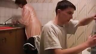 The mom gets raped in the kitchen, much more exciting than incest