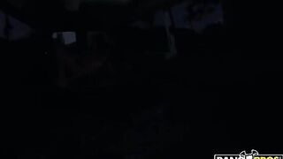 Busty brunette adult actress Sabrina Deep enjoys striptease in a car