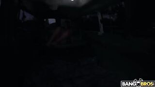 Busty brunette adult actress Sabrina Deep enjoys striptease in a car
