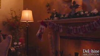 A hot blondie is doing a holiday heeljob and footjob with long toenails