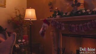 A hot blondie is doing a holiday heeljob and footjob with long toenails