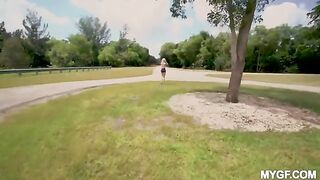 Outdoor fun with a girl in the park
