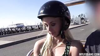 A hot blondie is having a wild moment