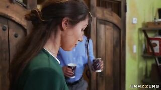 A woman is having fun with her boss in the office