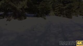 A man fucked his wife on a sled by the fireplace