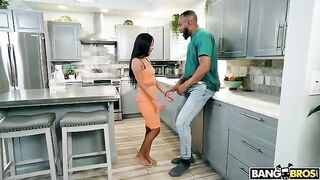 A young and sexy girl was caught in the act of intimacy on the kitchen table