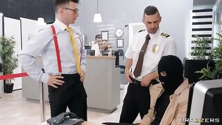 Lucky bank employee fucked a stupid robber wearing stockings