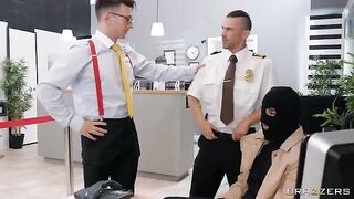 Lucky bank employee fucked a stupid robber wearing stockings