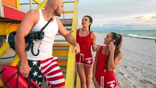Two horny lifeguards are not enough for the brave swimmer